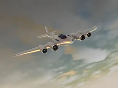 Silver futuristic airplane Low-poly 3D model