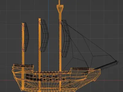 Frigate low poly Low-poly 3D model