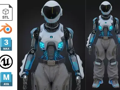 Futuristic Female Android Character Low-poly 3D model