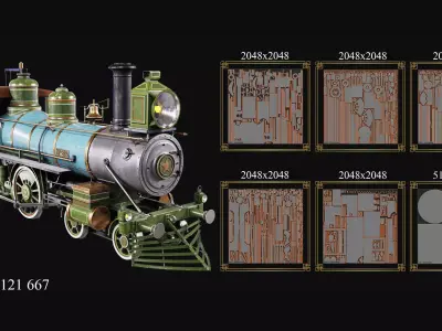 Vintage 19th-Century Steam Locomotive Low-poly 3D model Low-poly 3D model
