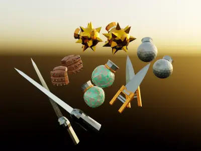 6 Low-poly Fist Medieval Fantasy Weapons For Games Low-poly Low-poly 3D model