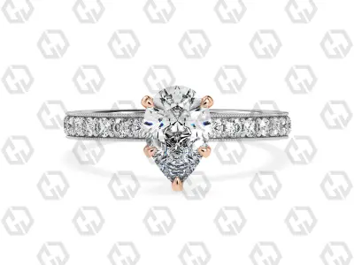 Ring 167 Pear Shape milgrain pave set ring with Gems 3D print model