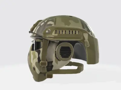 Tactical Military Helmet with Integrated Mask Low-poly 3D model