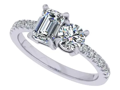Emd And Round Stone Engagement Ring 3D print model