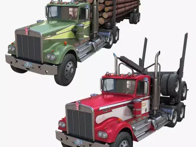 Kenworth W900A log train truck Low-poly 3D model