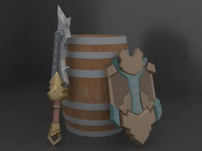 Hand Painted Low Poly Sword Shield Low-poly 3D model