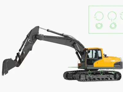 Excavator with Pile of Soil Rigged 3D model