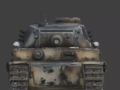 Destroyed World War II Heavy Battle Tank 3D Model V01 Low-poly 3D model