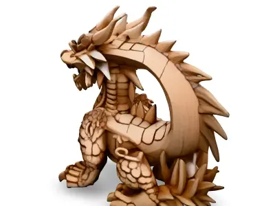 Wooden Carved Chinese Dragon Statue Low-poly 3D model