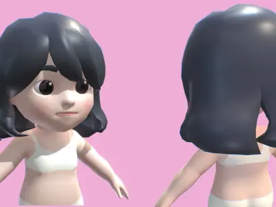Base Mesh Pack - Cartoon Girl Kid  Low-poly 3D model