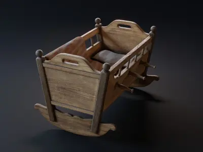 Old Baby Cradle Low-poly 3D model