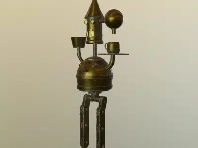 Steampunk Coffee Machine Robot Low-poly 3D model