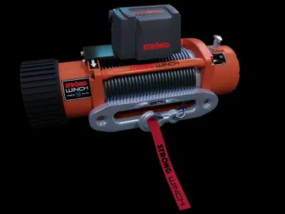 Winch 2 orange with rope 3D model