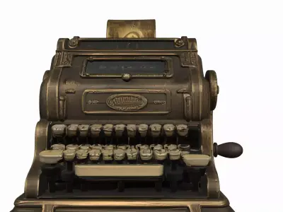 Classic 3D Adding Machine Model Paper Tape and Crank Handle 3D model