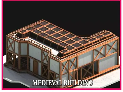 Medieval Low Poly Building Castle Wooden Village Stone House 39 Low-poly 3D model