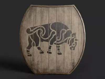 Slavic hybrid shield-painted black bull symbol Low-poly 3D model
