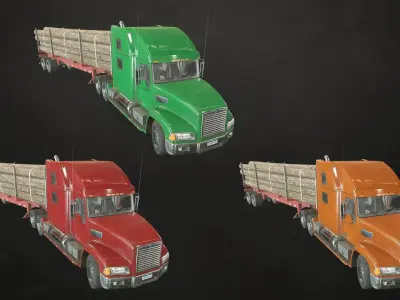 Semi Truck Log Trailer Low-poly 3D model