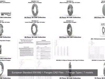 European Standard EN1092-1 Flanges CAD Files - 7 Flange Types 3D Model Pack