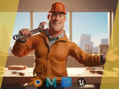 Cartoon Construction Worker in Jacket Worker with Hard Hat Low-poly 3D model