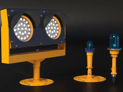 Runway Guidance Light Set with Beacons Yellow 3D model