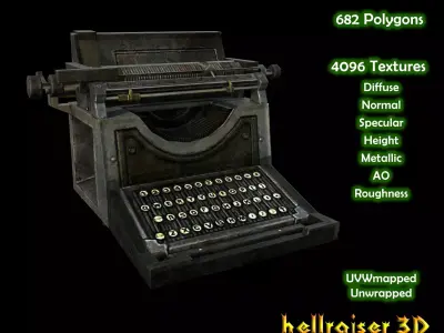 Typewriter - PBR - Textured Low-poly 3D model
