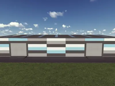 Warehouse industrial building with stripes Low-poly 3D model