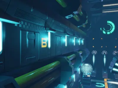 Futuristic Sci-Fi Generator Room Low-poly 3D model