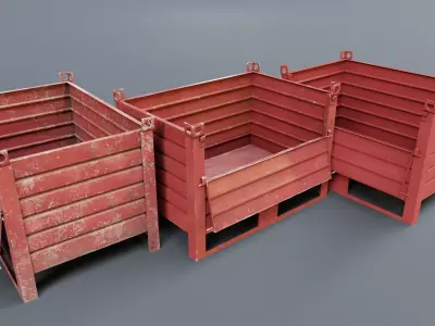 Industrial Metal Crate Pack      5 Colors   3 States Game Ready Low-poly 3D model