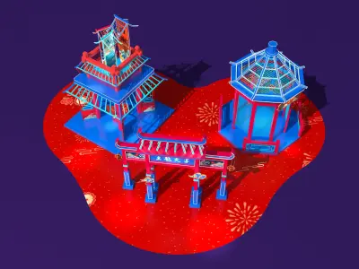 Commercial exhibition design with Chinese fashion style 3D model