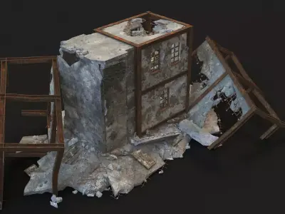 destroyed building Low-poly 3D model 3