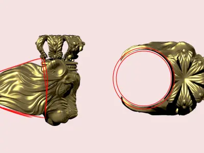 Lion head Ring with Crown 3D model