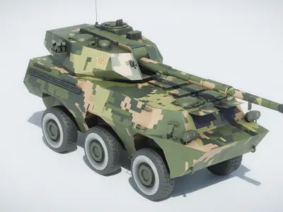 PLA PTL02 Wheeled Tank Destroyer Low-poly 3D model