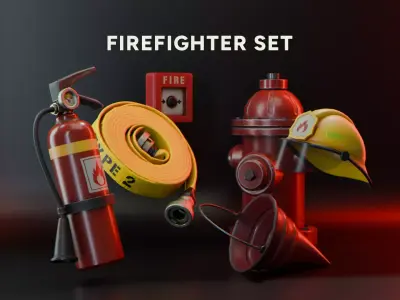 Firefighters Equipment Pack Props Set Low-poly 3D model