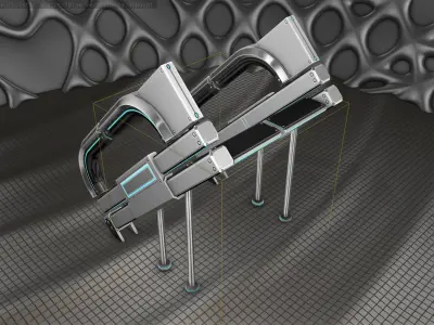 Sci-Fi Stairs - 4 - Silver Blue Neon Light Version Low-poly 3D model