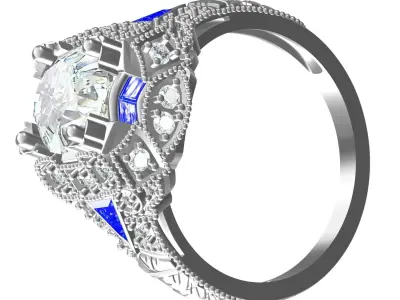 Antique Art Deco Round Diamond Engagement Ring 3D print model