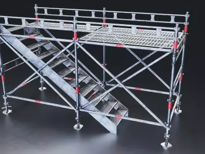 Construction Scaffolding Structure with stair Low-poly 3D model