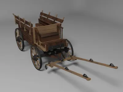 Wooden Carriage Low-poly 3D model