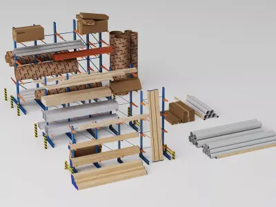 Industrial Warehouse Cantilever Rack And Material Storage 3D model