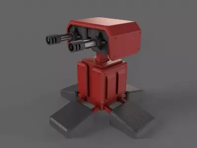 PBR Turret Gun 05 Red Low-poly 3D model