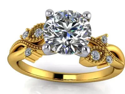 Glamorous Promise Solitaire Ring Side leaf details USA size 7 3D print model