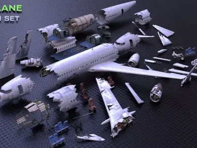 Aircraft Crash Environment Set Low-poly 3D model