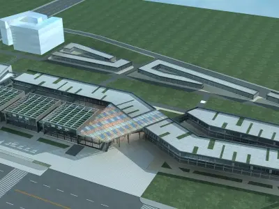 Villa building with solar panels on roof 3D model