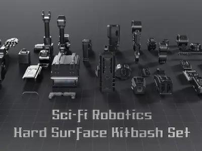 Sci Fi Robotics Hard Surface Kitbash Set Free low-poly 3D model