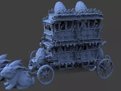 High polygon Stage Coach Horse Carriage with Bunny  3D model