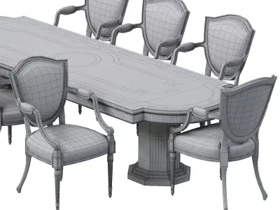 Classic dining chair and marble table 3D model