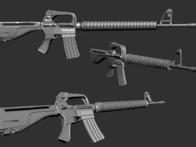 M16 Rifle Game Ready and High Resolution Sculpt Low-poly 3D model