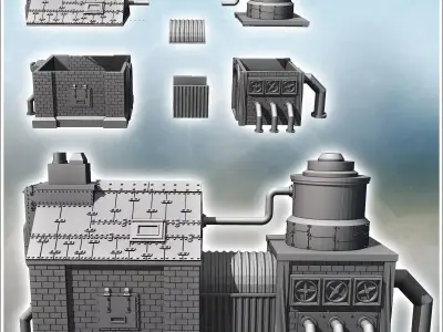 Post-apocalyptic industrial building with large ventilation turb 3D print model