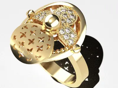 PREFABRICATED FOUR-LEAF CROVER FLOWER PATTERN SET RING 3D model