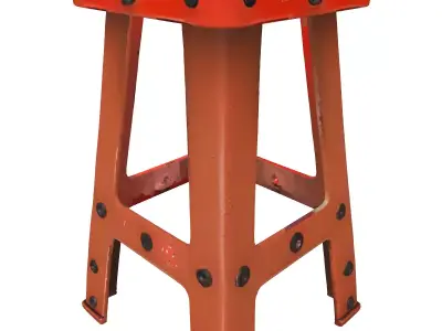Industrial Distressed Metal Stool Low-poly 3D model