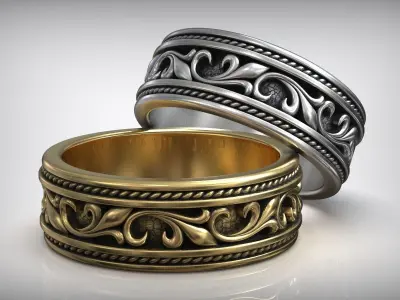 Vintage Floral Pattern Wedding Band 3D print model